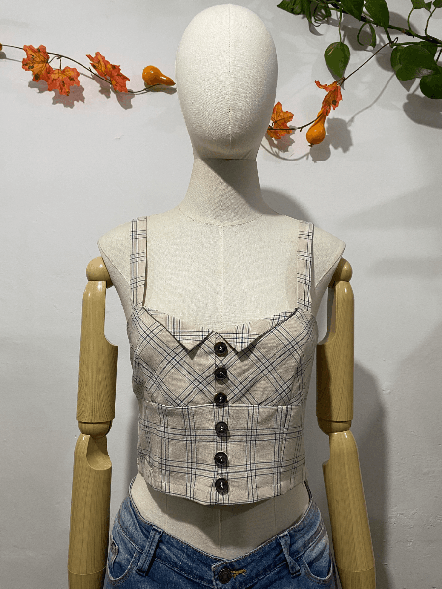 Top a cuadros beige