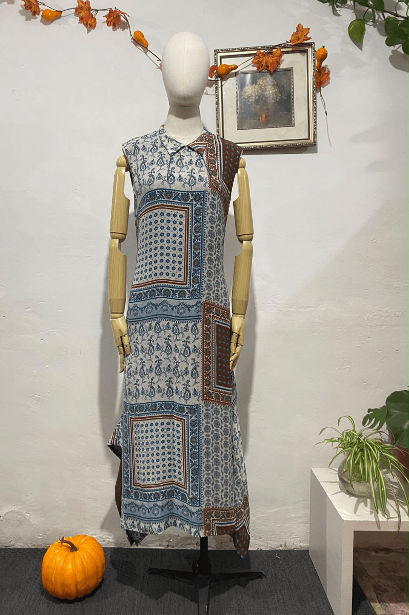 Vestido largo estampado parchwork