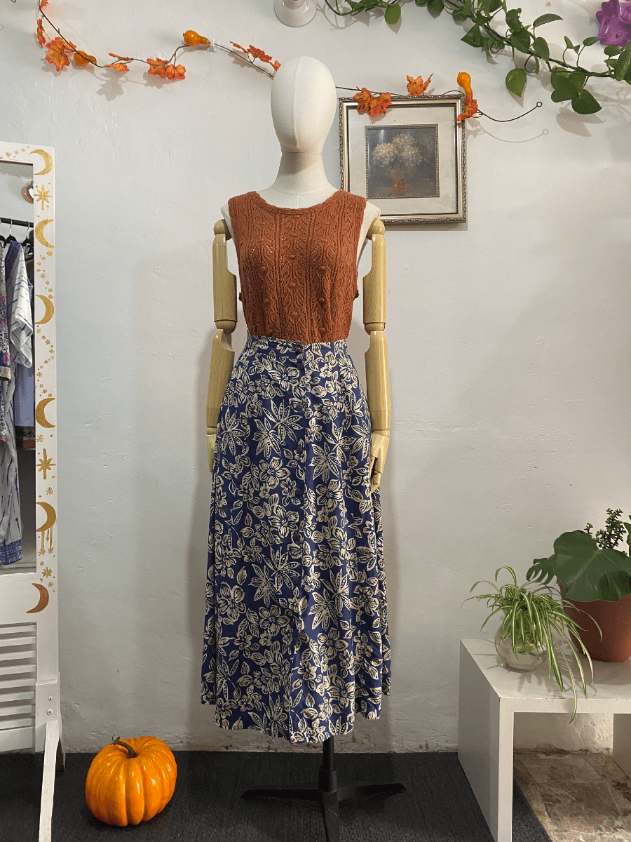 Falda azul estampado flores