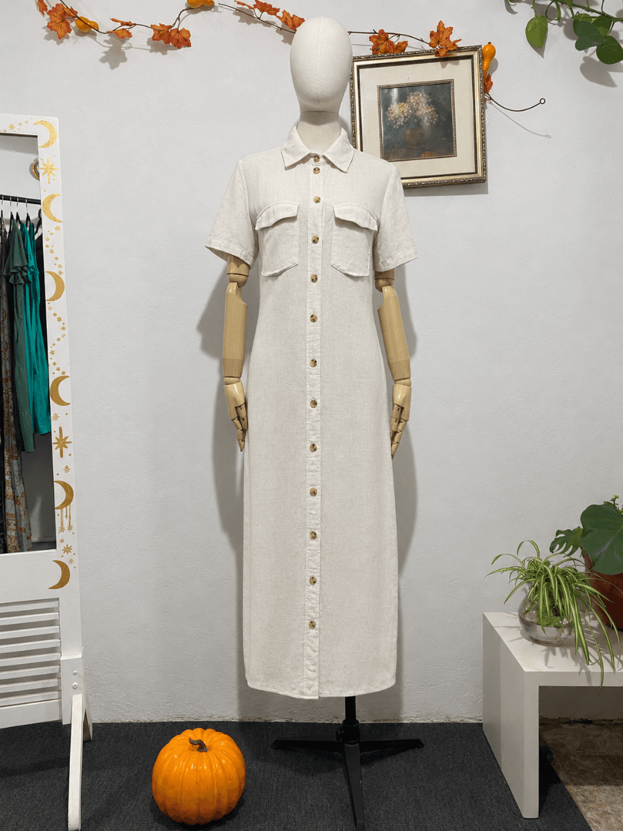 Vestido camisero largo en color beige
